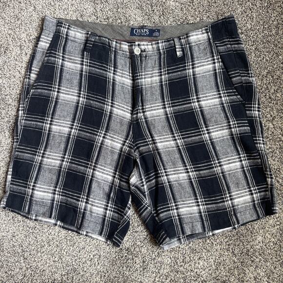 Chaps Men’s Plaid Linen Viscose Blend Chino Shorts Sz 36 Beach - Picture 1 of 7